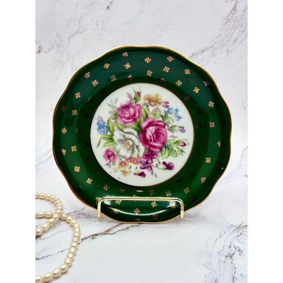 Shafford Japan Tea Cup & Saucer, vintage 1960s, Green with Gold, Floral Pattern - Picture 4 of 10